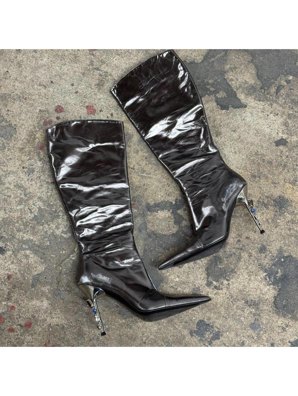 Y2K Vintage Archival Cesare Paciotti Jeweled Silver Metallic Stiletto Boots
